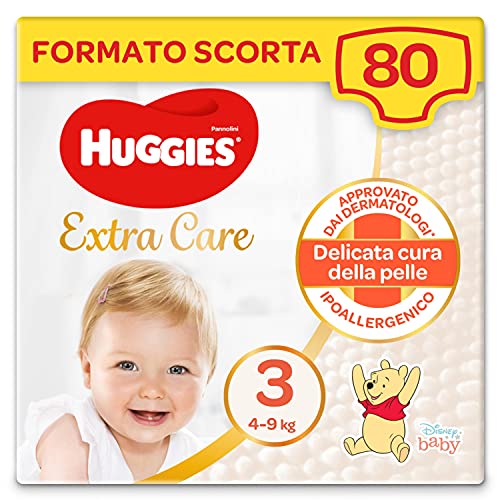 Huggies Pañales extra care, talla 3 (4-9 kg), 2 paquetes de 40 pañales