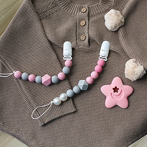 I LOVE MOM 2PCS Cadena Chupete Bebe Silicona Portachupete Bebe con Mordedor Silicona,Porta Chupetes para Chupetes Personalizados para Bebes,Chupetero Silicona Alimentaria (-11)