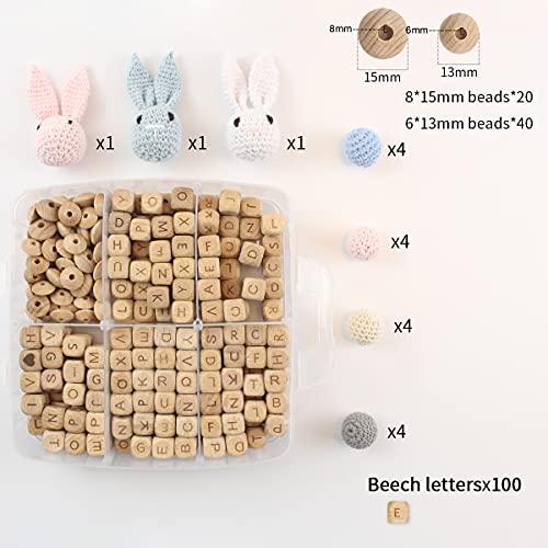 I LOVE MOM 427pcs Chupetero Personalizado Cadena Cochecito Pulsera Denticion Bebe,Con Pinza Chupetero Mordedor Madera Bebe Abalorios Madera Anilla De Madera,Cadena Chupete Diy Kit(-4)