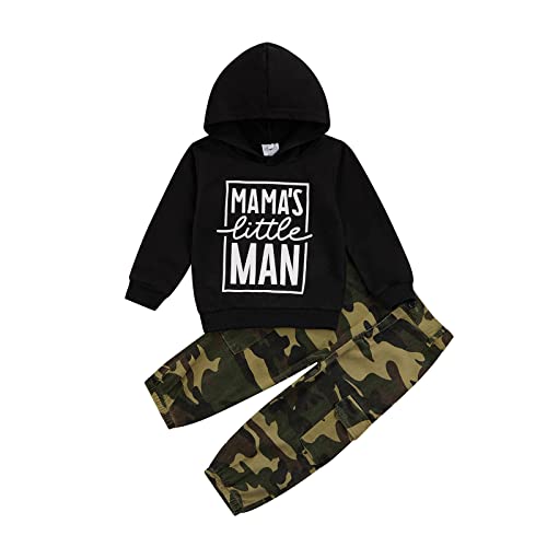 ICNGLKSND Ropa de verano para bebé, camiseta con letras y pantalones de camuflaje, conjunto de letras y manga larga, F*Negro, 24 meses