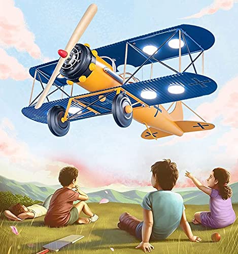 Iluminación para niños Luces de avión retro, Avión de dibujos animados LED Lámpara de techo de montaje empotrado Avión de metal Habitación de los niños Dormitorio Lámpara de techo LED de acrílico