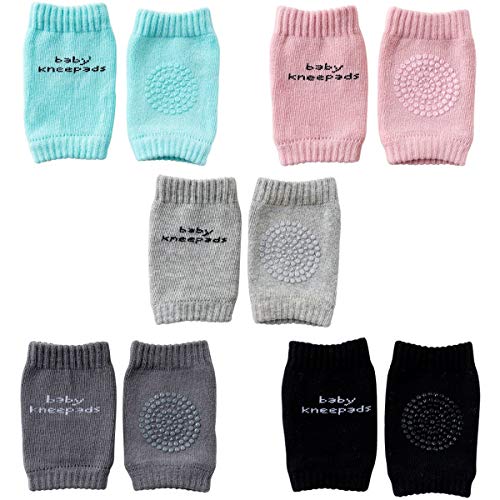 Infant Toddler Baby Elástico ajustable Rodilla Codo Pierna Pad Calentador de la pierna Arrastrándose Calcetines de bebé Rodilleras Protector de seguridad Unisex Bebé Rodilleras antideslizantes 5 pares