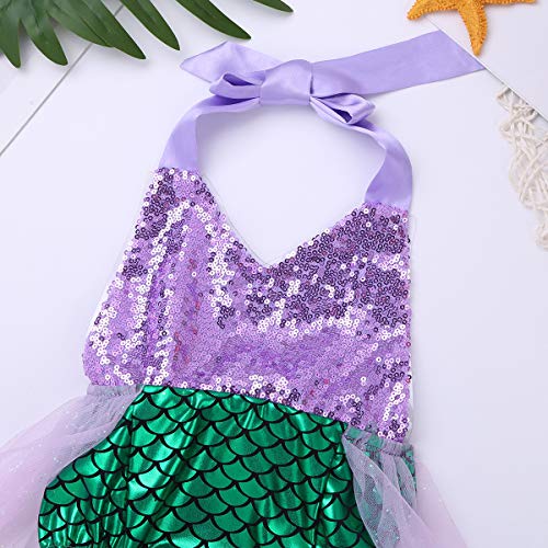 inhzoy Traje de Baño Princesa Sirenita para Bebé Niña Bañador Cuello Halter Disfraz de Sirena Lentejuelas Ropa Playa Natación Vacaciones Verano Verde 2 Años