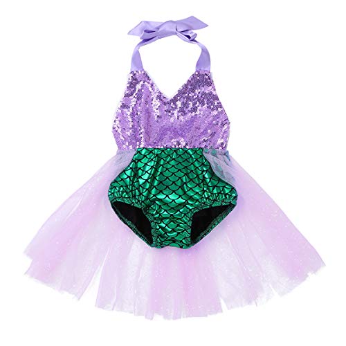 inhzoy Traje de Baño Princesa Sirenita para Bebé Niña Bañador Cuello Halter Disfraz de Sirena Lentejuelas Ropa Playa Natación Vacaciones Verano Verde 2 Años