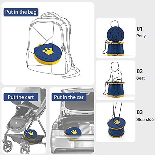 Inodoro portátil para niños, Orinal Portatil 2 in 1 Asiento Inodoro Plegable para Niños Inodoro para Niños Pequeños, Interior y Exterior con Bolsa de Viaje (azul)