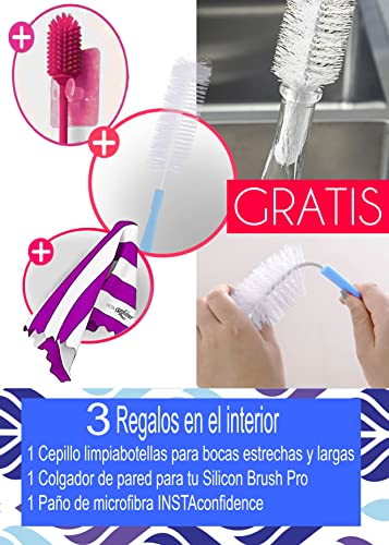 INSTAconfidence 2022 Kit Limpia Botellas de Silicona XXL Sin BPA Antibacterias (Rojo) | Pack Cepillo Limpia Biberones | Limpieza Hogar Jarron Cachimba Limpiabotella Camping | Reforzado metalicamente