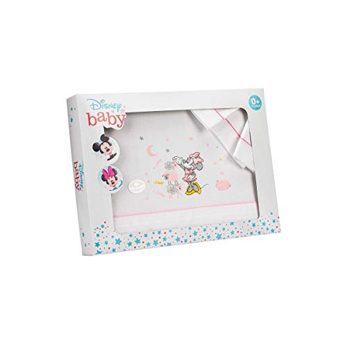 Interbaby MN003-12 Sábanas Cuna Disney Minnie Mouse Blanco y Rosa