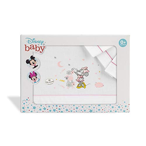 Interbaby MN003-12 Sábanas Cuna Disney Minnie Mouse Blanco y Rosa