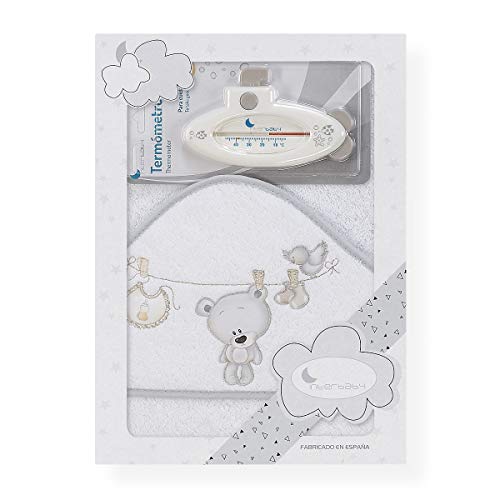 Interbaby T1182-31 - Capa de baño TENDERO OSO gris con Termómetro, unisex