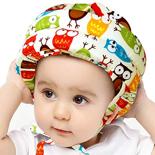 IULONEE Casco de Bebé Protector de Cabeza Infantil Sombrero de Protección para Niños Casco de Seguridad Ajustable de Algodón (Búho Amarillo)