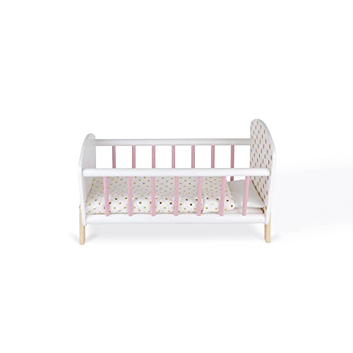 Janod - Cama Candy Chic - Cama de madera para bebés con colchón + manta + almohada - Colores suaves y brillantes - Accesorios para bebés - A partir de 3 años, J05889