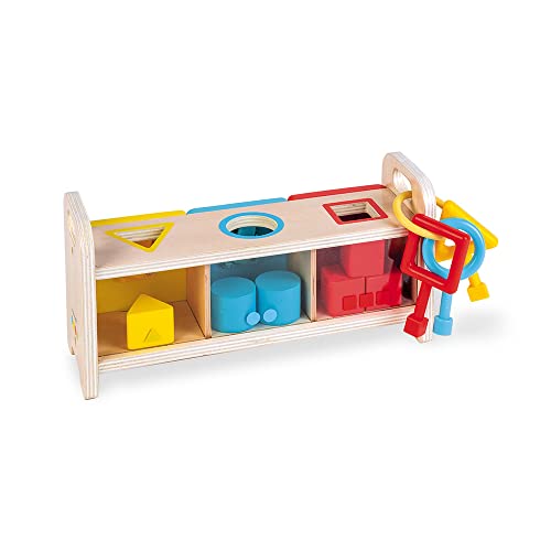 Janod - Essentiel - la Caja de Llaves - Juego Educativo de Madera 2 En 1 - Aprender Las Formas y Los Colores y Desarrollar la Motricidad Fina - Pintura al Agua - Desde 18 Meses, J05065