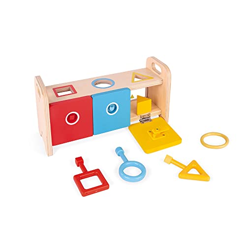 Janod - Essentiel - la Caja de Llaves - Juego Educativo de Madera 2 En 1 - Aprender Las Formas y Los Colores y Desarrollar la Motricidad Fina - Pintura al Agua - Desde 18 Meses, J05065