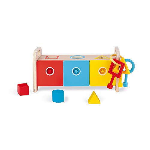 Janod - Essentiel - la Caja de Llaves - Juego Educativo de Madera 2 En 1 - Aprender Las Formas y Los Colores y Desarrollar la Motricidad Fina - Pintura al Agua - Desde 18 Meses, J05065