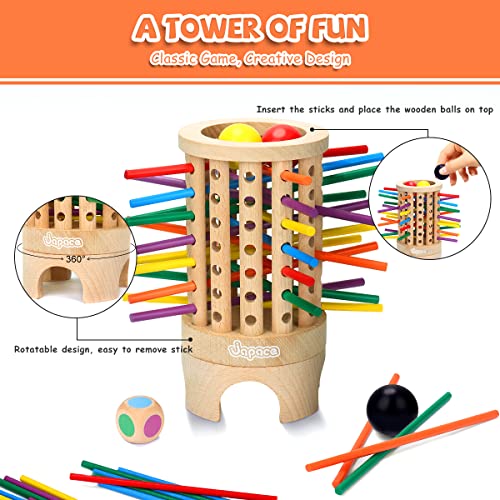 Japace Juegos de Tablero Torre de Pisa Habilidades Motoras Finas, Juego para Fiestas de Familias Montessori de Madera, Juguetes de Madera Educativos ara Niños Regalo de Niños y Niñas de 3 Años