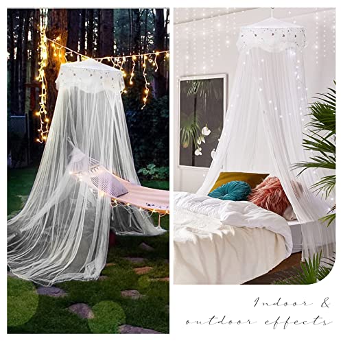 Jeteveven Mosquiteras para Camas, Mosquitera Encaje Niña, Mosquitero de Dosel de la Cama con Diseño de Cúpula Canopy de Mosquitera, Mosquito Net para Individual Double Bed, Antimosquitos Blanco