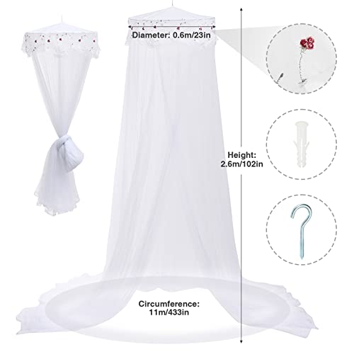 Jeteveven Mosquiteras para Camas, Mosquitera Encaje Niña, Mosquitero de Dosel de la Cama con Diseño de Cúpula Canopy de Mosquitera, Mosquito Net para Individual Double Bed, Antimosquitos Blanco