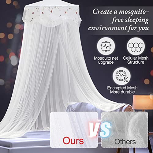 Jeteveven Mosquiteras para Camas, Mosquitera Encaje Niña, Mosquitero de Dosel de la Cama con Diseño de Cúpula Canopy de Mosquitera, Mosquito Net para Individual Double Bed, Antimosquitos Blanco