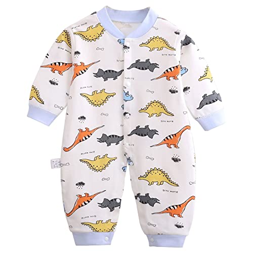 JinBei Mono Recien Nacido Pelele Bebé Niños Mameluco Algodon Pijama Sleepsuit Impresión de Dinosaurio Mamelucos Manga Larga Blanco Caricatura Trajes Infante Pijamas Ropa Navidad Regalo 6-9 Meses