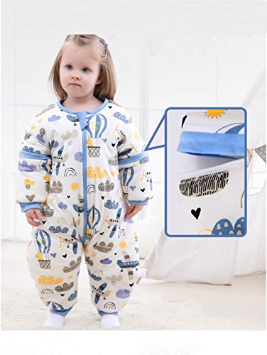 JinBei Saco de Dormir Invierno Mono Para Bebé Niños con Piernas Peleles, Infantil Mangas Largas Desmontables, Con Pies, Cálido Forro, Impresión de Aviones Globo Aerostático Nube Pijama 6-15 Meses