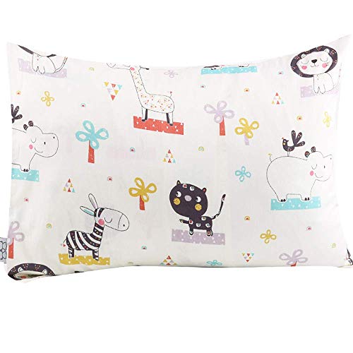 JISEN Fundas de almohada para niños pequeños, paquete de 2 fundas de almohada 100% algodón natural, para dormir con cierre de sobre, 33 x 46 cm, elefante/gato