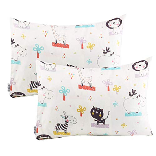 JISEN Fundas de almohada para niños pequeños, paquete de 2 fundas de almohada 100% algodón natural, para dormir con cierre de sobre, 33 x 46 cm, elefante/gato