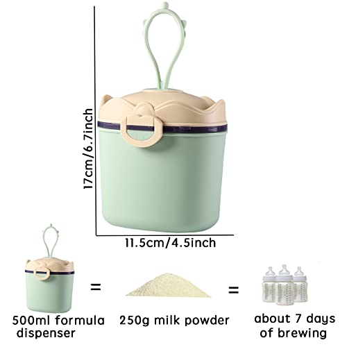 jiuzcare 500ml Dispensador de Fórmula para Bebés Recipiente Para Leche Hermético Portátil Caja de Leche en Polvo con Nivelador y Cuchara Almacenamiento Para Leche en Polvo, Snacks, Cereales, Verde