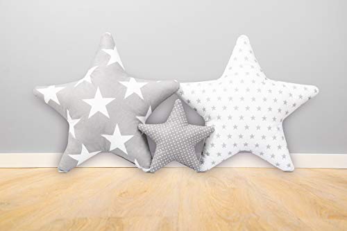 Juego de 3 cojines decorativos con diseño de estrella, aprox. 60 cm/28 cm, para habitación de los niños, con relleno, para dormitorio, habitación de bebé, niña, niño