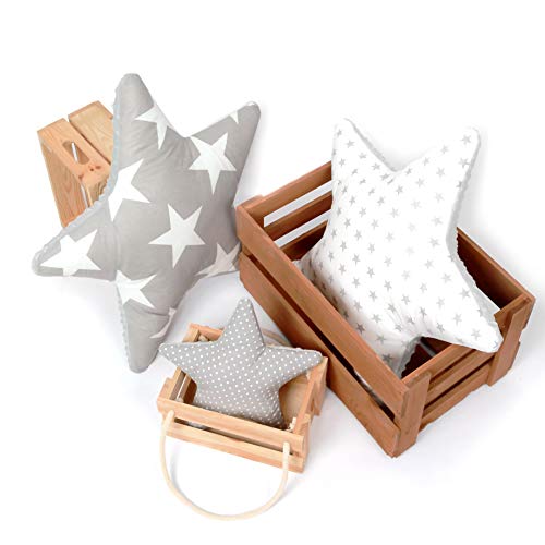 Juego de 3 cojines decorativos con diseño de estrella, aprox. 60 cm/28 cm, para habitación de los niños, con relleno, para dormitorio, habitación de bebé, niña, niño