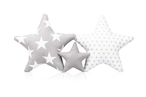 Juego de 3 cojines decorativos con diseño de estrella, aprox. 60 cm/28 cm, para habitación de los niños, con relleno, para dormitorio, habitación de bebé, niña, niño