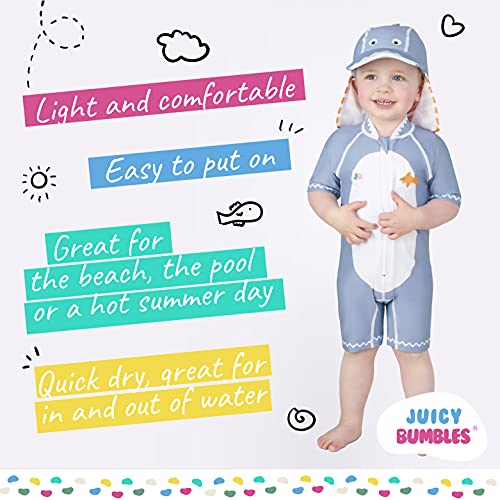 Juicy Bumbles Bañador Bebe Niño - Traje de Baño con Protección Solar Anti UV de Una Pieza para Bebés y Niños Pequeños - Traje de Mangas Cortas UPF50 + Tiburón 2-3 Años