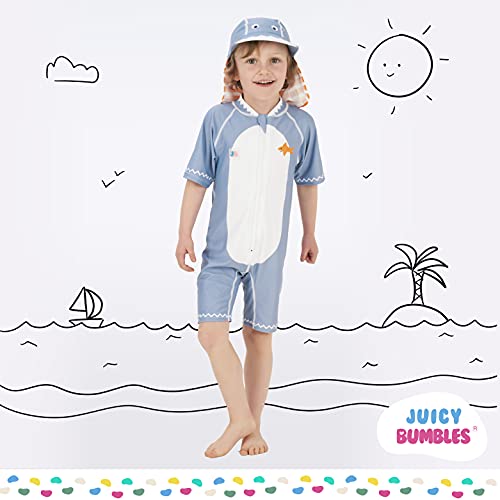 Juicy Bumbles Bañador Bebe Niño - Traje de Baño con Protección Solar Anti UV de Una Pieza para Bebés y Niños Pequeños - Traje de Mangas Cortas UPF50 + Tiburón 2-3 Años