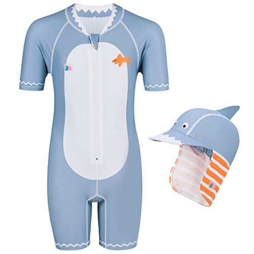 Juicy Bumbles Bañador Bebe Niño - Traje de Baño con Protección Solar Anti UV de Una Pieza para Bebés y Niños Pequeños - Traje de Mangas Cortas UPF50 + Tiburón 2-3 Años