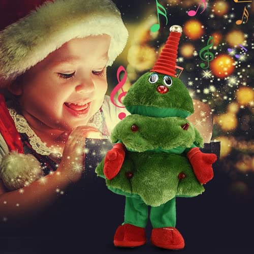 JWAKHMP Navidad música eléctrica muñeca de peluche baile árbol de Navidad forma de planta interactio juguetes portátiles regalo ornamento para niños C