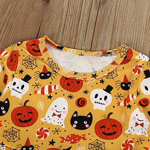 K-Youth Vestidos Niña Halloween Disfraz Calabaza Ropa para Niñas Bautizo Tutú Vestidos Princesa Chicas Infantil Ropa Bebe Niña Recién Nacida Vestido Bebé Niña Fiesta Invierno (Amarillo, 12-18 Meses)