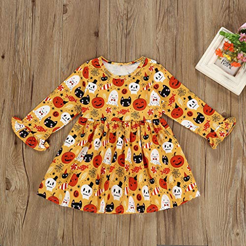 K-Youth Vestidos Niña Halloween Disfraz Calabaza Ropa para Niñas Bautizo Tutú Vestidos Princesa Chicas Infantil Ropa Bebe Niña Recién Nacida Vestido Bebé Niña Fiesta Invierno (Amarillo, 12-18 Meses)