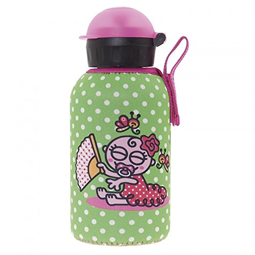 Katuki Saguyaki - Botella Infantil Térmica 0,35L de Acero Inoxidable 18/8 con Funda de Neopreno Verde y Tapón Hit