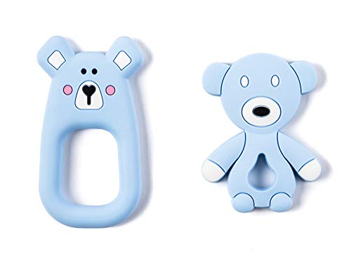 Kiddus Set 2 Mordedores Bebé 100% silicona orgánica libre de BPA, Alivia el dolor de encías y calma al bebé en la salida de sus primeros dientes 3M+ (Azul)