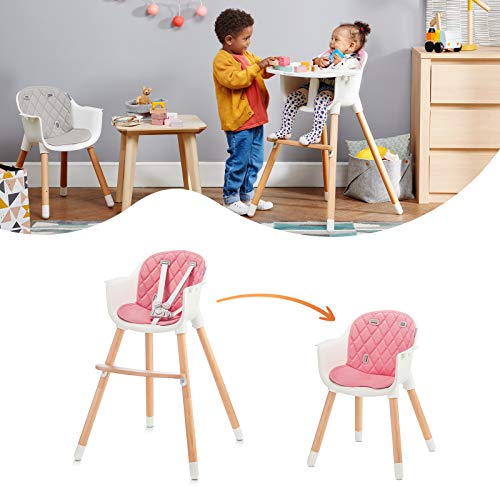 Kinderkraft Trona Bebé 2 en 1 SIENNA, Silla Infantil, Bandeja Desmontable, Rosa