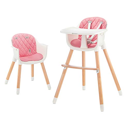 Kinderkraft Trona Bebé 2 en 1 SIENNA, Silla Infantil, Bandeja Desmontable, Rosa