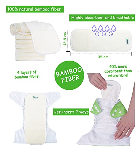 Kolo - kit de pañales de tela para bebés y niños: 6 pañales reutilizables + 8 insertos de bambú + 1 bolsa de transporte de pañales - 100% ecológicos