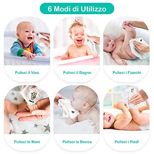 Koo-dib Mussole Neonato Asciugamani, 6 pz Organico 100% Cotone Extra Morbidi e Traspirante Asciugamani da Bagno, Riutilizzabile Asciugamano Viso per Pelle Sensibile bebè, 30 * 30 cm