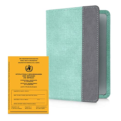 kwmobile Funda para cartilla de vacunación - Estuche de ante y piel sintética para pasaporte de vacunas europeo - menta/gris oscuro