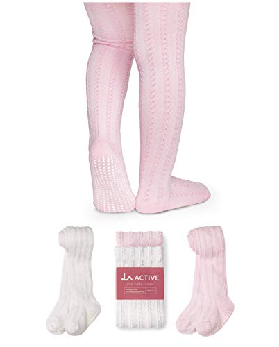 LA Active Leotardos Bebe - Calcetines Termicos Antideslizantes para Niña, 0-5 Años - Medias de Invierno en Algodon, 2 Pares - Ropa para Recien Nacido