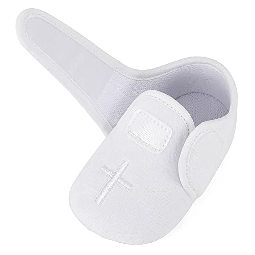 LACOFIA Zapatos de Bautizo Calzado para Bebé Niños Niñas Patucos Bebé con Suela Suave Antideslizante Blanco 3-6 Meses