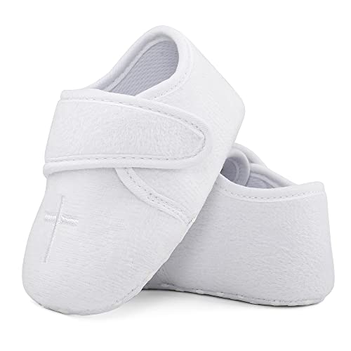 LACOFIA Zapatos de Bautizo Calzado para Bebé Niños Niñas Patucos Bebé con Suela Suave Antideslizante Blanco 3-6 Meses