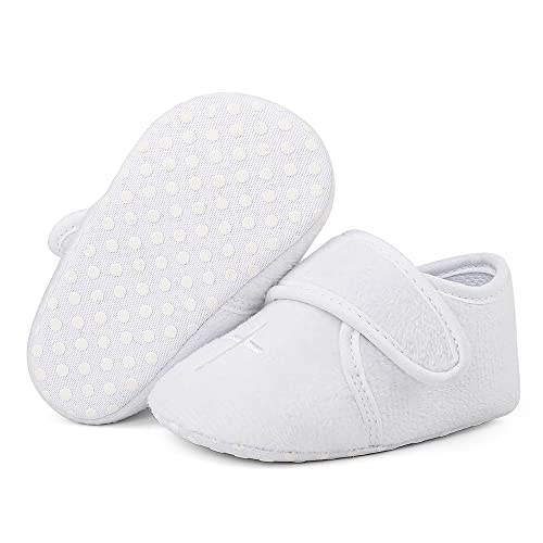 LACOFIA Zapatos de Bautizo Calzado para Bebé Niños Niñas Patucos Bebé con Suela Suave Antideslizante Blanco 3-6 Meses