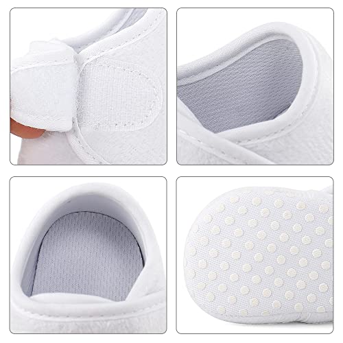 LACOFIA Zapatos de Bautizo Calzado para Bebé Niños Niñas Patucos Bebé con Suela Suave Antideslizante Blanco 3-6 Meses