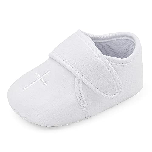 LACOFIA Zapatos de Bautizo Calzado para Bebé Niños Niñas Patucos Bebé con Suela Suave Antideslizante Blanco 3-6 Meses