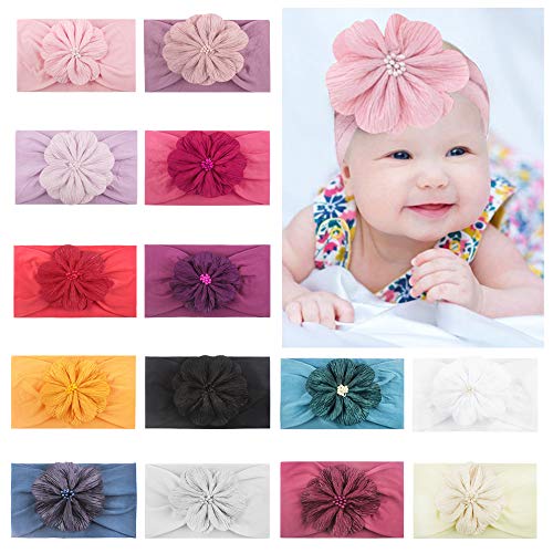 LAEMALLS 14PCS Bebé diadema, Recién nacido diadema, Elásticas diademas, Niñas bebe accesorios, Bebé vabeza band, Diademas para bebe fotografía, Diademas para niños de 0-6 meses, Diadema con flores#2